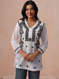 Rumah Wanita Chikankari Kurta Sulam Bunga