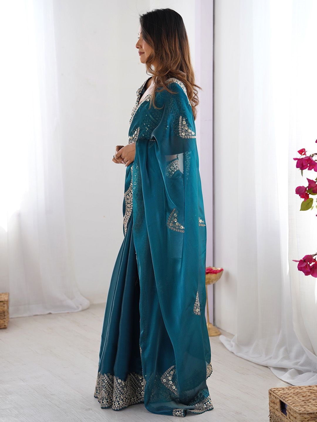 Saree mall Sequinned Organza Designer Sarees