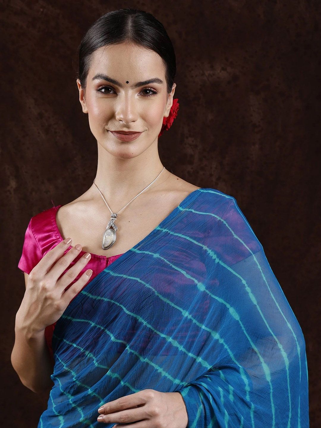 Exotic India Crystal Tea Leharia Tie-Dye Chiffon Saree