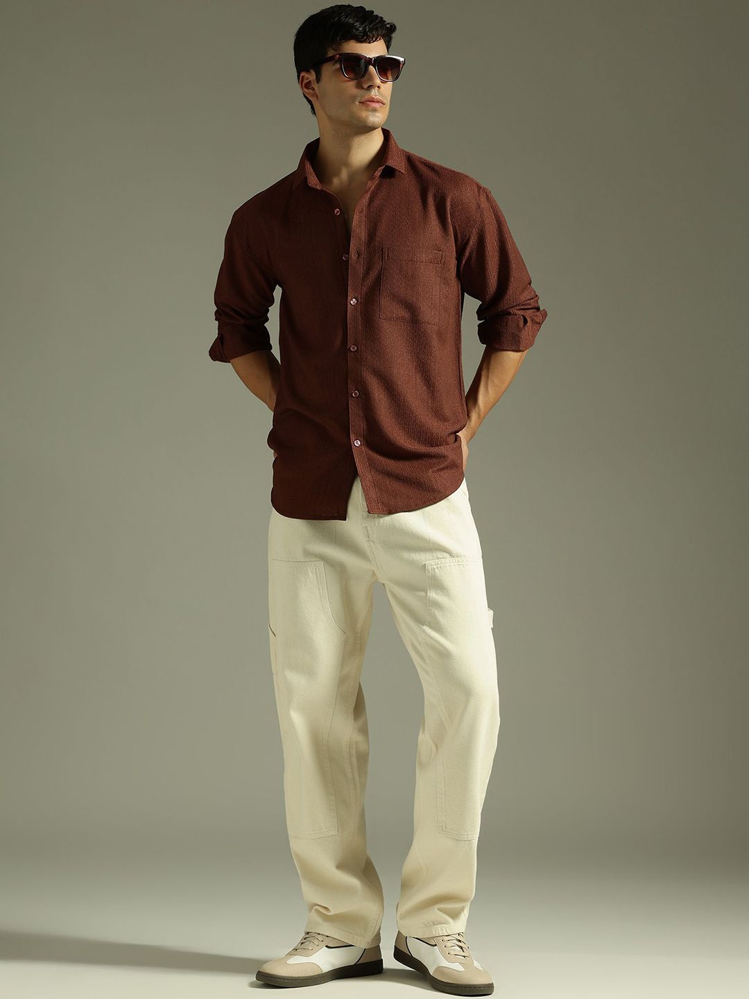 DENNISON Relaxed Fit Textured Drop-Shoulder Sleeves Relaxed Fit Shirt