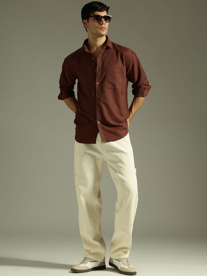 DENNISON Relaxed Fit Textured Drop-Shoulder Sleeves Relaxed Fit Shirt
