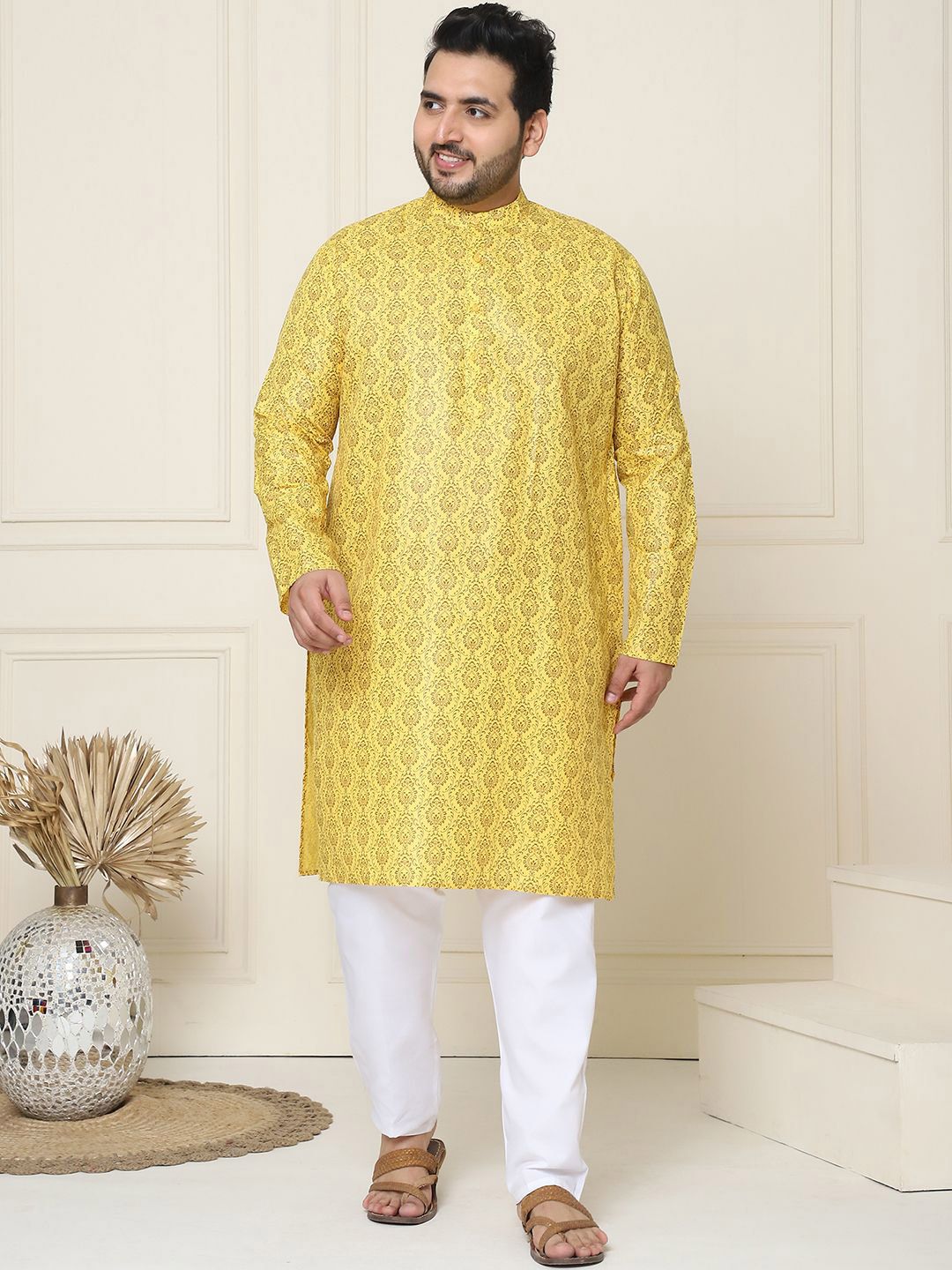 SOJANYA PLUS Motif Etnik Bercetak Linen Kapas Kurta Lurus dengan Piyama