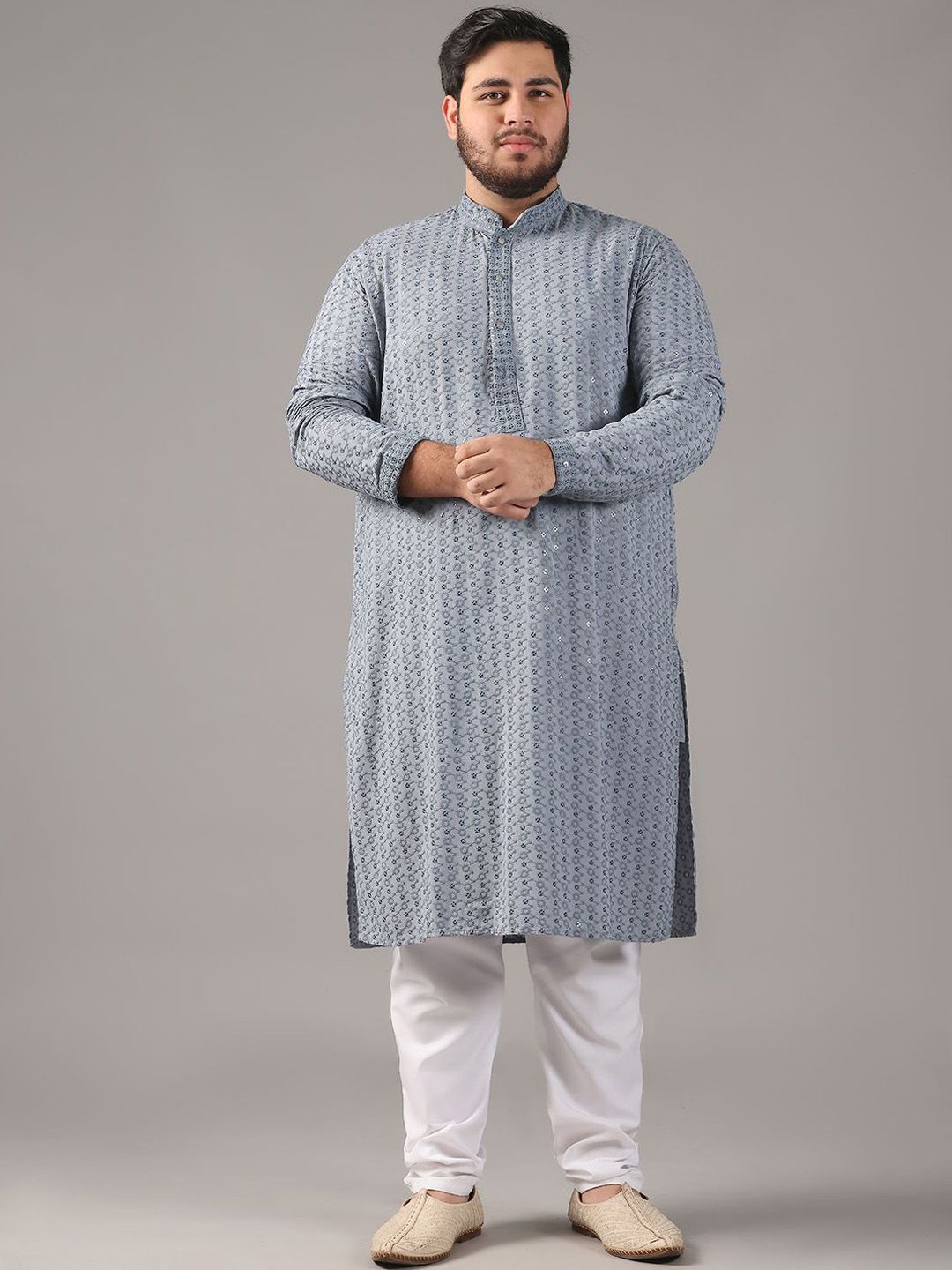 SOJANYA PLUS Plus Size Men Ethnic Motifs Embroidered Pure Cotton Straight Kurta & Pyjamas