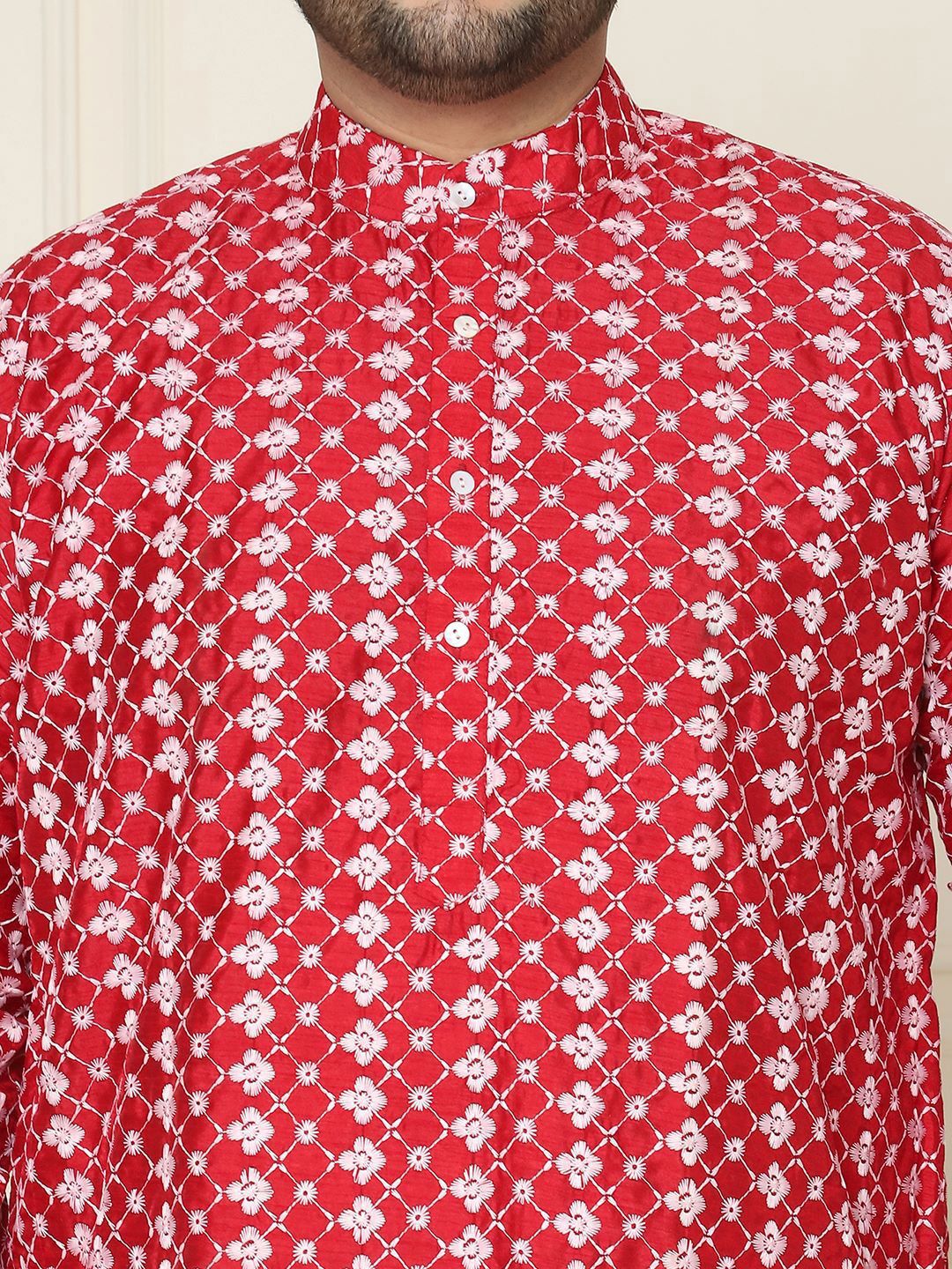 SOJANYA PLUS Motif Etnik Bersulam Kolar Jalur Kurta Lurus Dengan Piyama