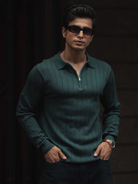 Powerlook Men Self Design Polo Collar Cotton T-shirt