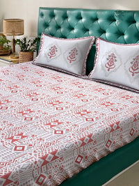 Myntra Elegant Homes White & Red Geometric 400 TC Cotton Set Cadar King 2.70 m x 2.70 m
