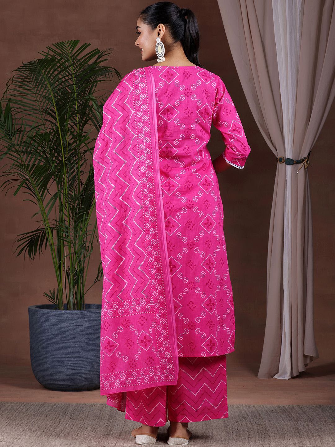 Libas Bandhani Printed Pure Cotton Kurta with Palazzos & Dupatta