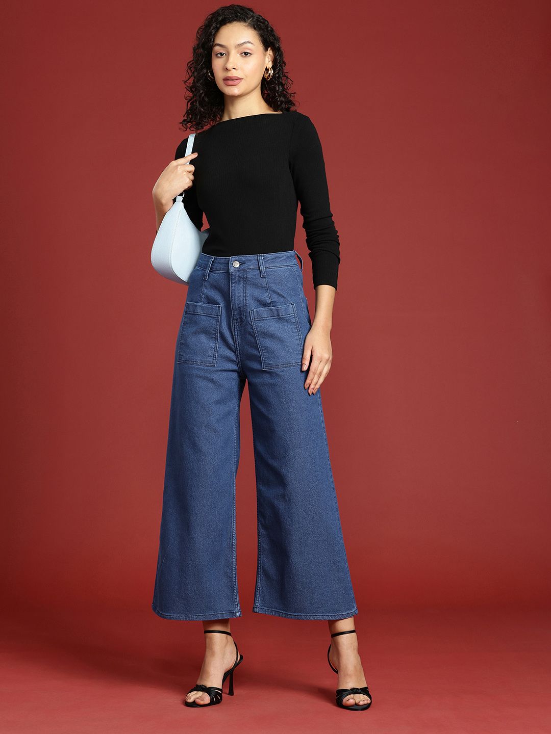 all about you Women Wide Leg High-Rise Light Fade Stretchable Jeans