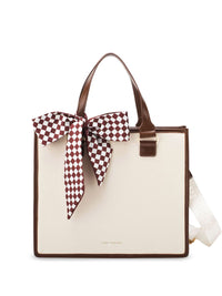 Lino Perros Checked Structured Tote Bag with Cut Work