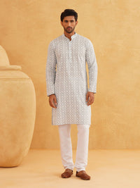 SOJANYA Floral Embroidered Sequinned Band Collar Pure Cotton Straight Kurta With Churidar