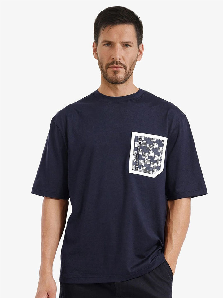 RARE RABBIT Men Solid Round Neck Cotton Oversized T-shirt