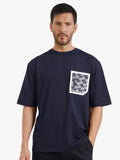 RARE RABBIT Men Solid Round Neck Cotton Oversized T-shirt
