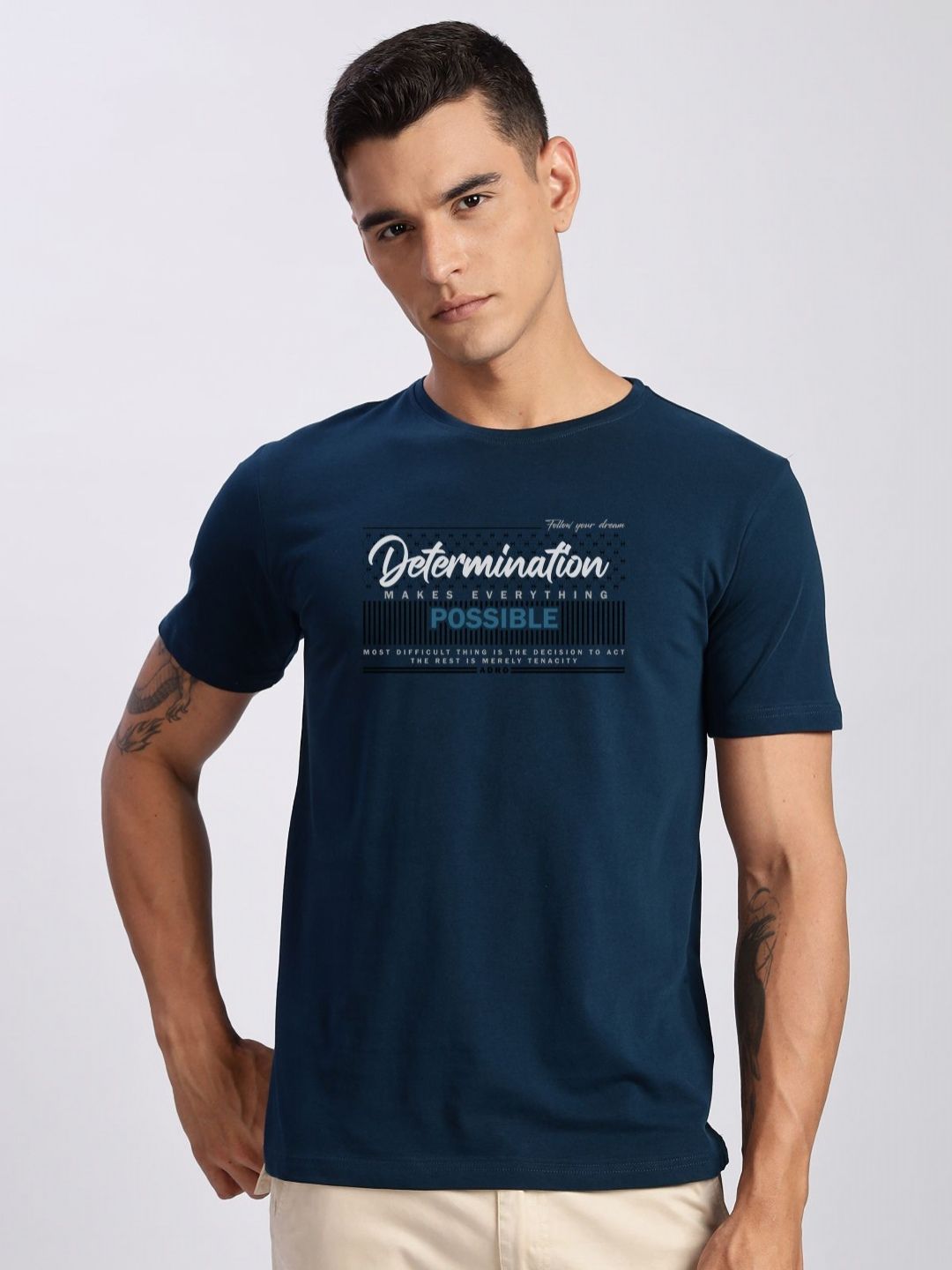 ADRO Men Typography Printed Round Neck Cotton T-shirt