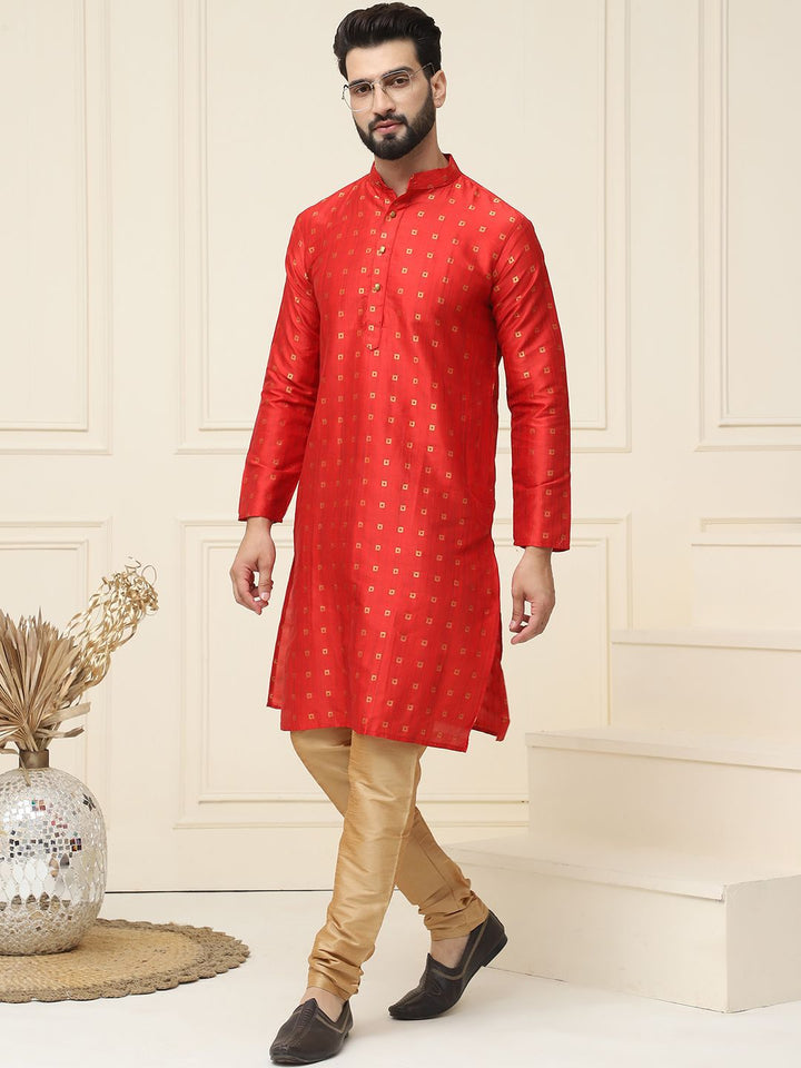 SOJANYA Kurta Kolar Mandarin Rekaan Tenun Geometrik dengan Churidar