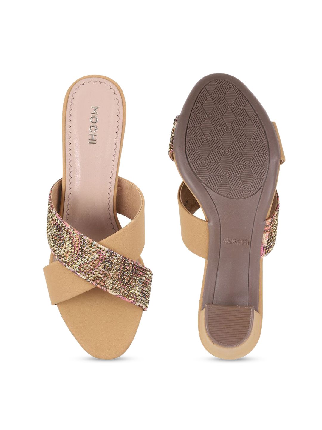 Mochi Women Embellished Block Peep Toes Heels