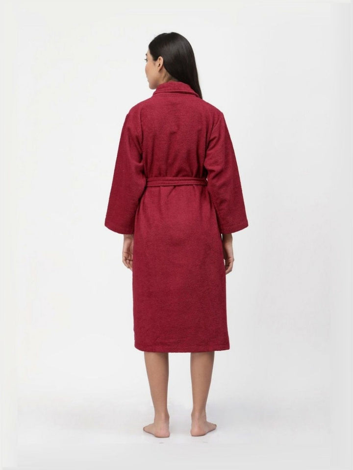 BOMBAY DYEING Maroon Pure Cotton Bath Robe With Waist belt