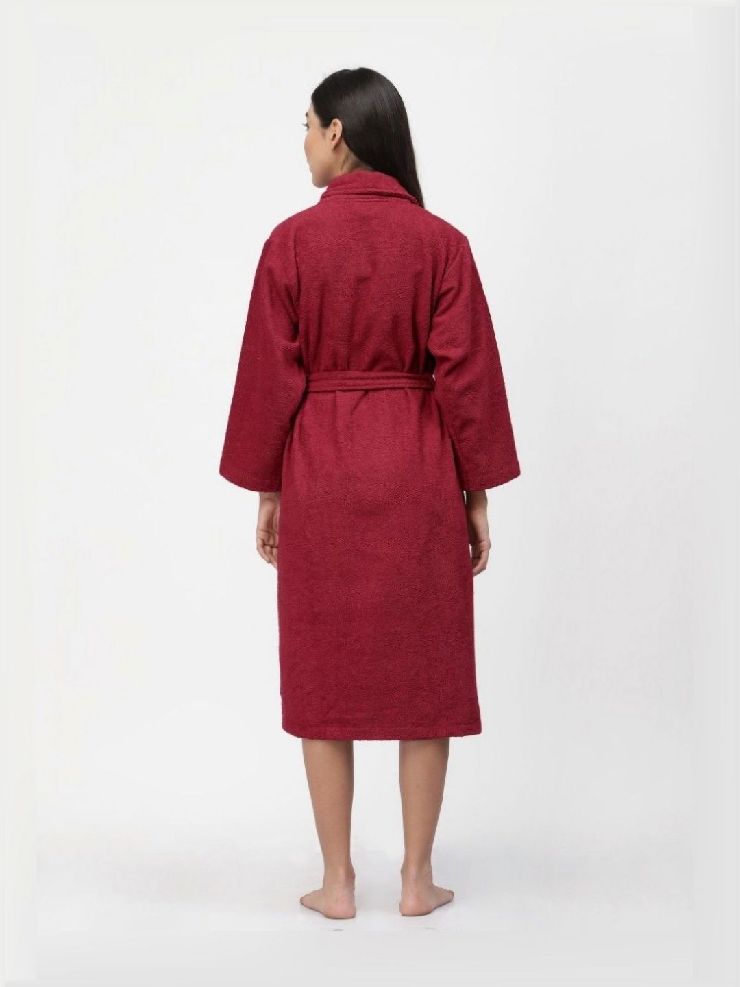 BOMBAY DYEING Maroon Pure Cotton Bath Robe With Waist belt