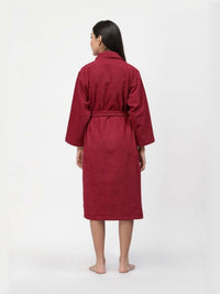 BOMBAY DYEING Maroon Pure Cotton Bath Robe With Waist belt