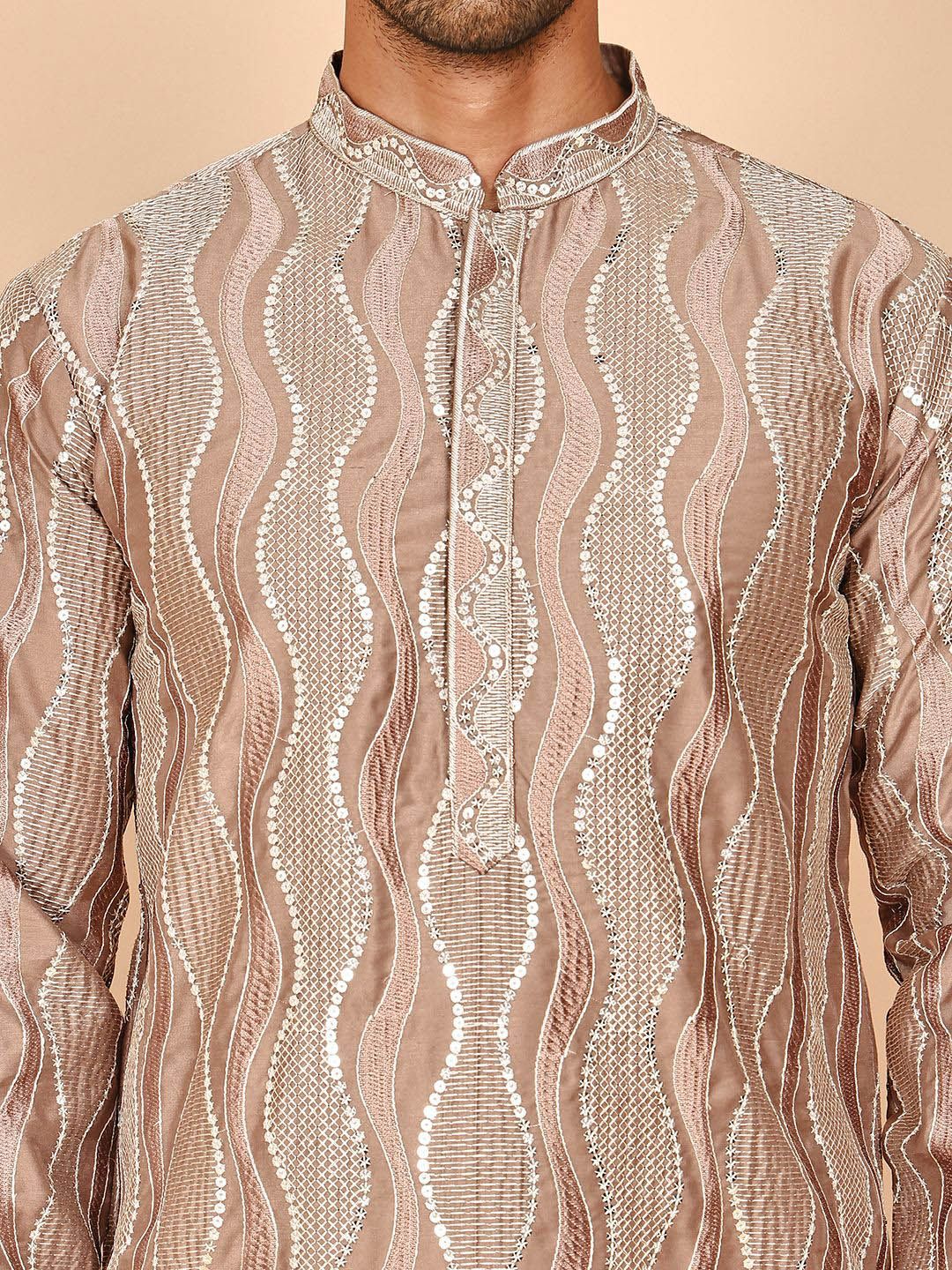 Jompers Floral Embroidered Mandarin Collar Mirror Work Silk Kurta With Dupatta