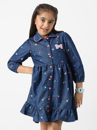 Nauti Nati  Girl Denim Shirt Dress With Puff Sleeves