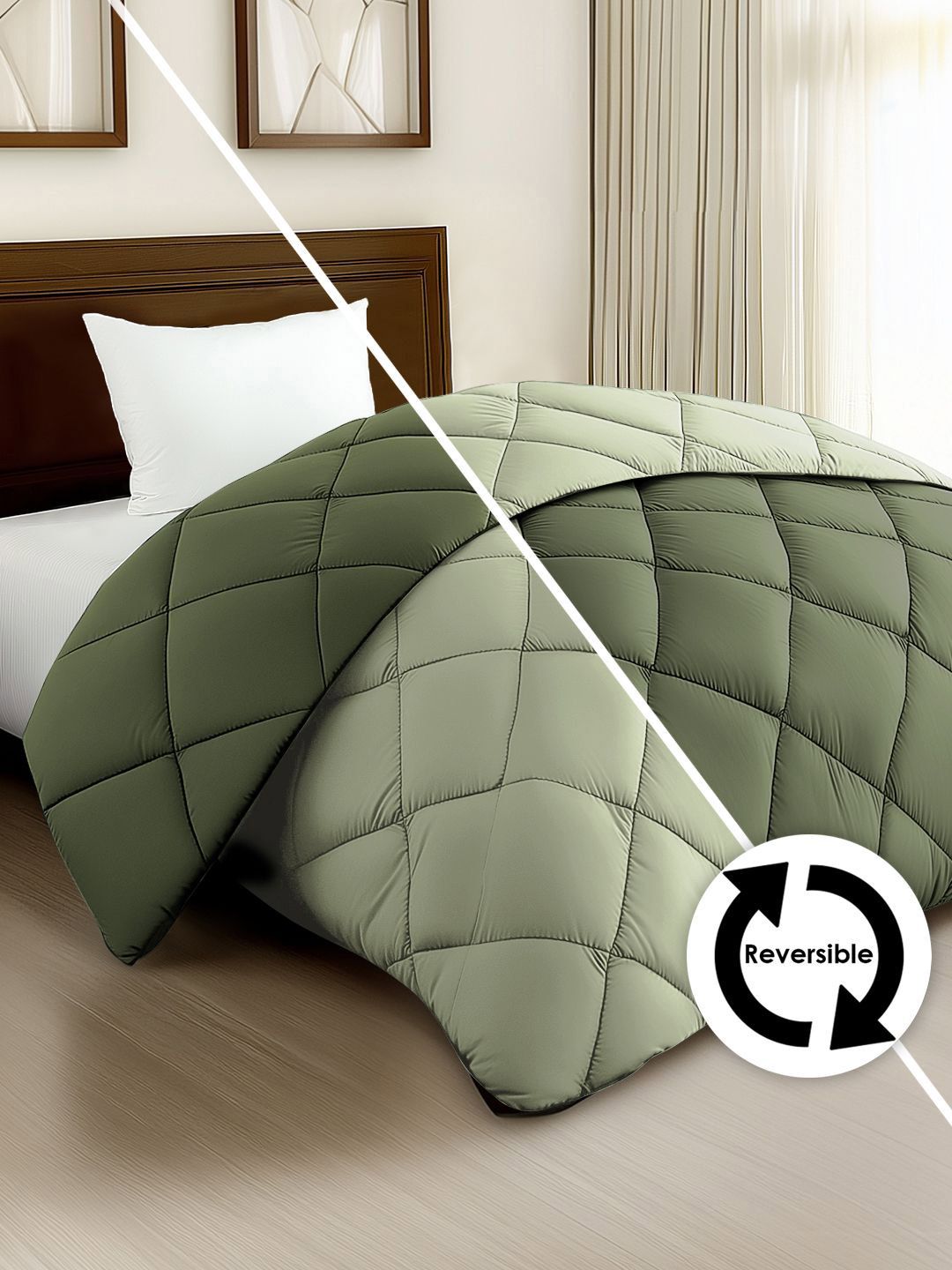 Story@home Olive Green Solid Reversible 240 GSM Heavy Winter Single Bed Comforter
