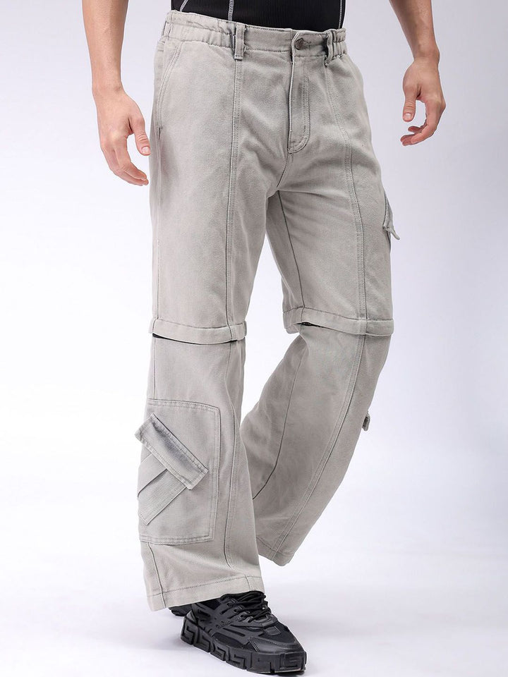 Garage Co India Mid Rise Rise Clean kelihatan lebar kaki santai seluar jeans kargo sesuai