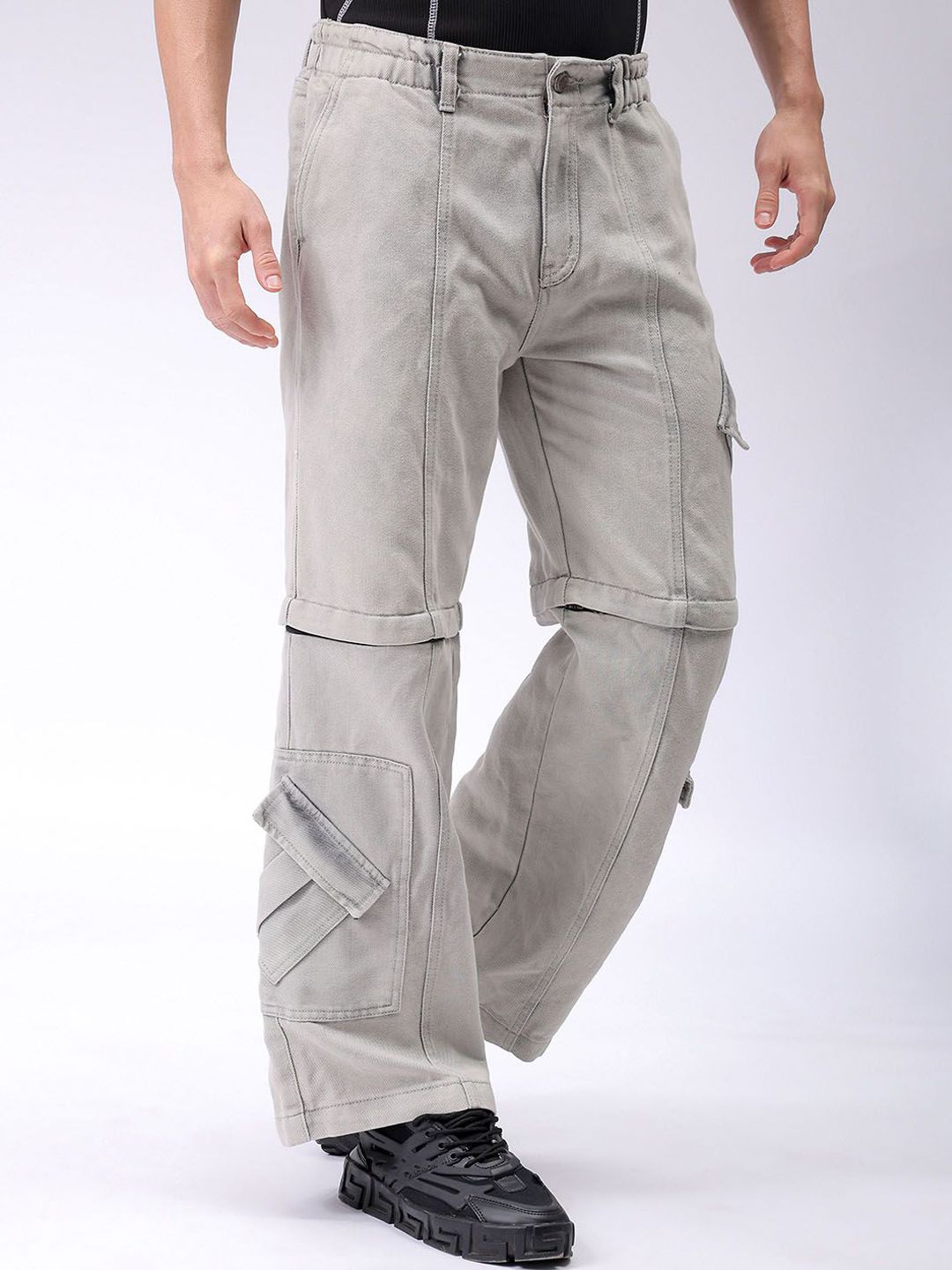 Garage Co India Mid Rise Rise Clean kelihatan lebar kaki santai seluar jeans kargo sesuai