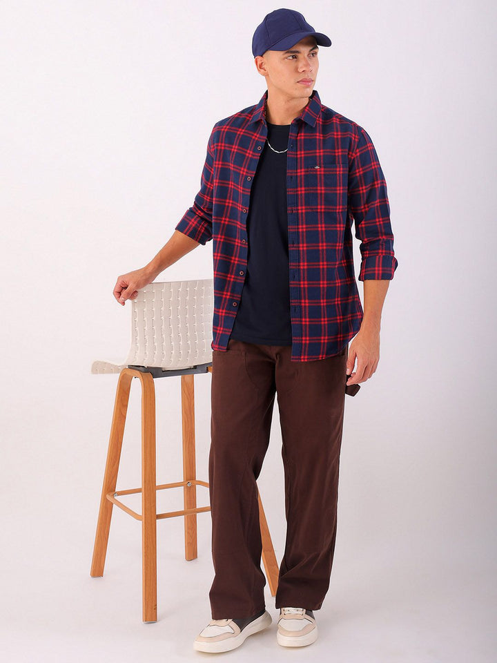 The Indian Garage Co Men Spread Collar Checked Slim Fit Casual Shirt