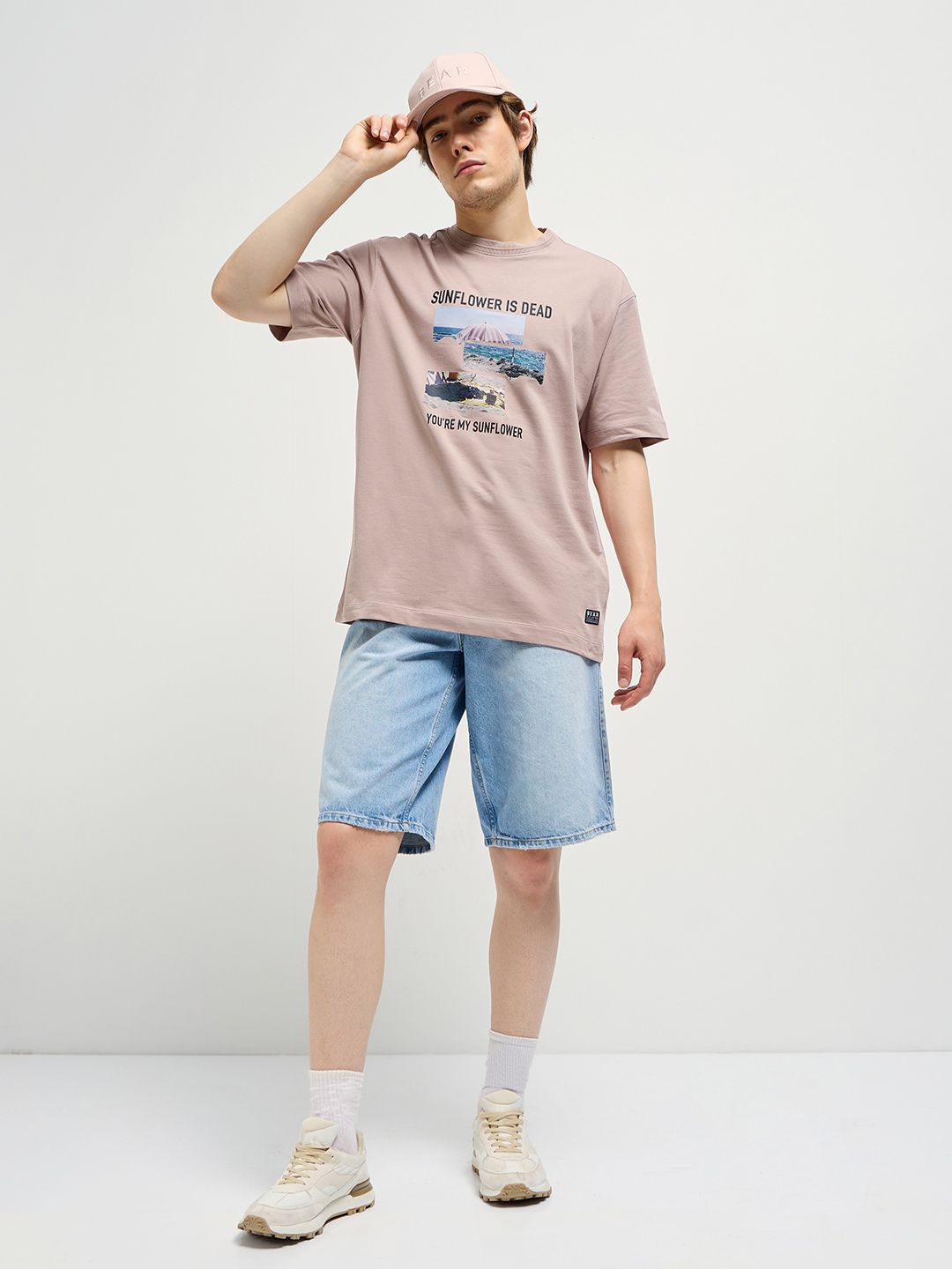 THE BEAR HOUSE Men Typography Printed Round Neck Cotton Oversized T-shirt