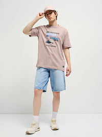THE BEAR HOUSE Men Typography Printed Round Neck Cotton Oversized T-shirt