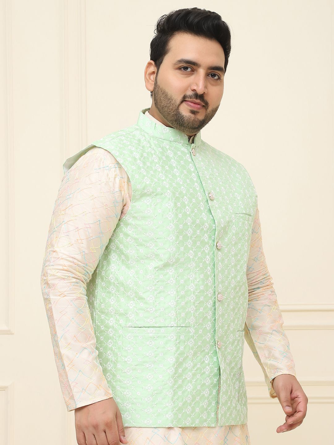 SOJANYA PLUS Jaket Sulam Lelaki Nehru Plus Size
