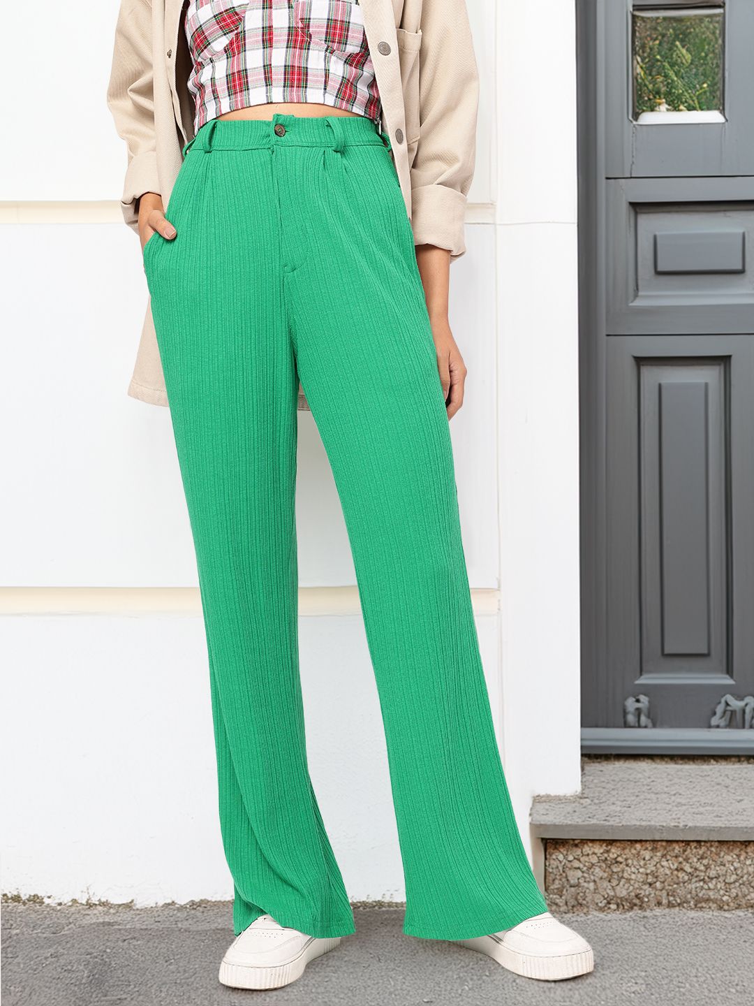 DressBerry Women Weekend Warrior Self Striped Trouser