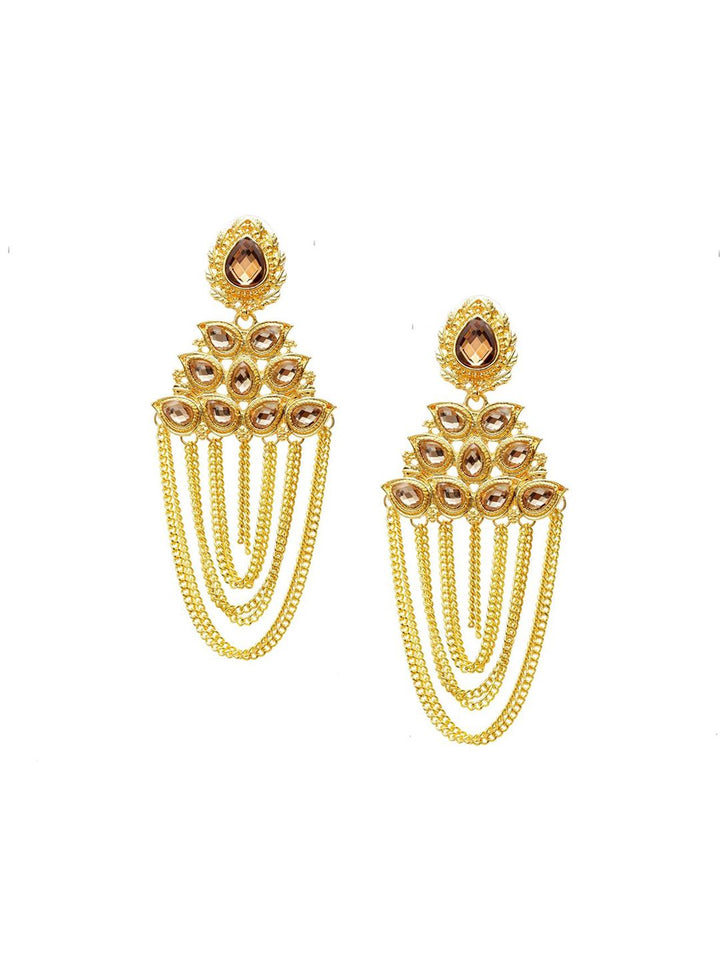 Anouk Gold-Plated Cubic Zirconia Studded Contemporary Drop Earrings