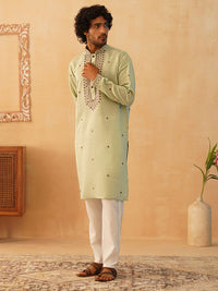 Jompers Floral bersulam Mandarin Collar Kurta dengan seluar