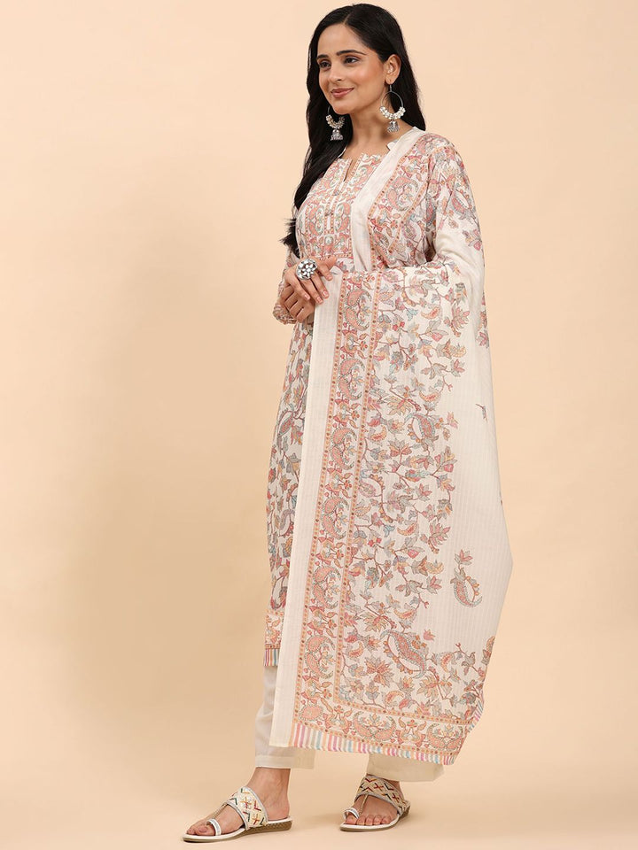 Mamicha Women Floral Printed Regular Pure Cotton Kurta with Trousers & With Dupatta