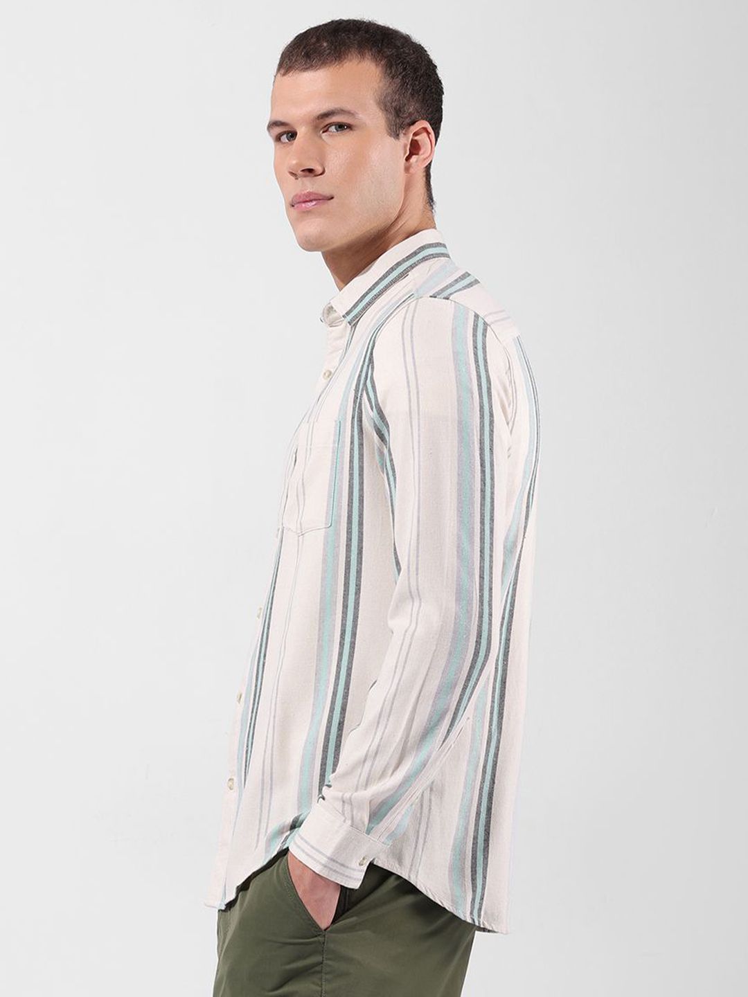 The Indian Garage Co Multi Striped Cotton Slim Fit Casual Shirt