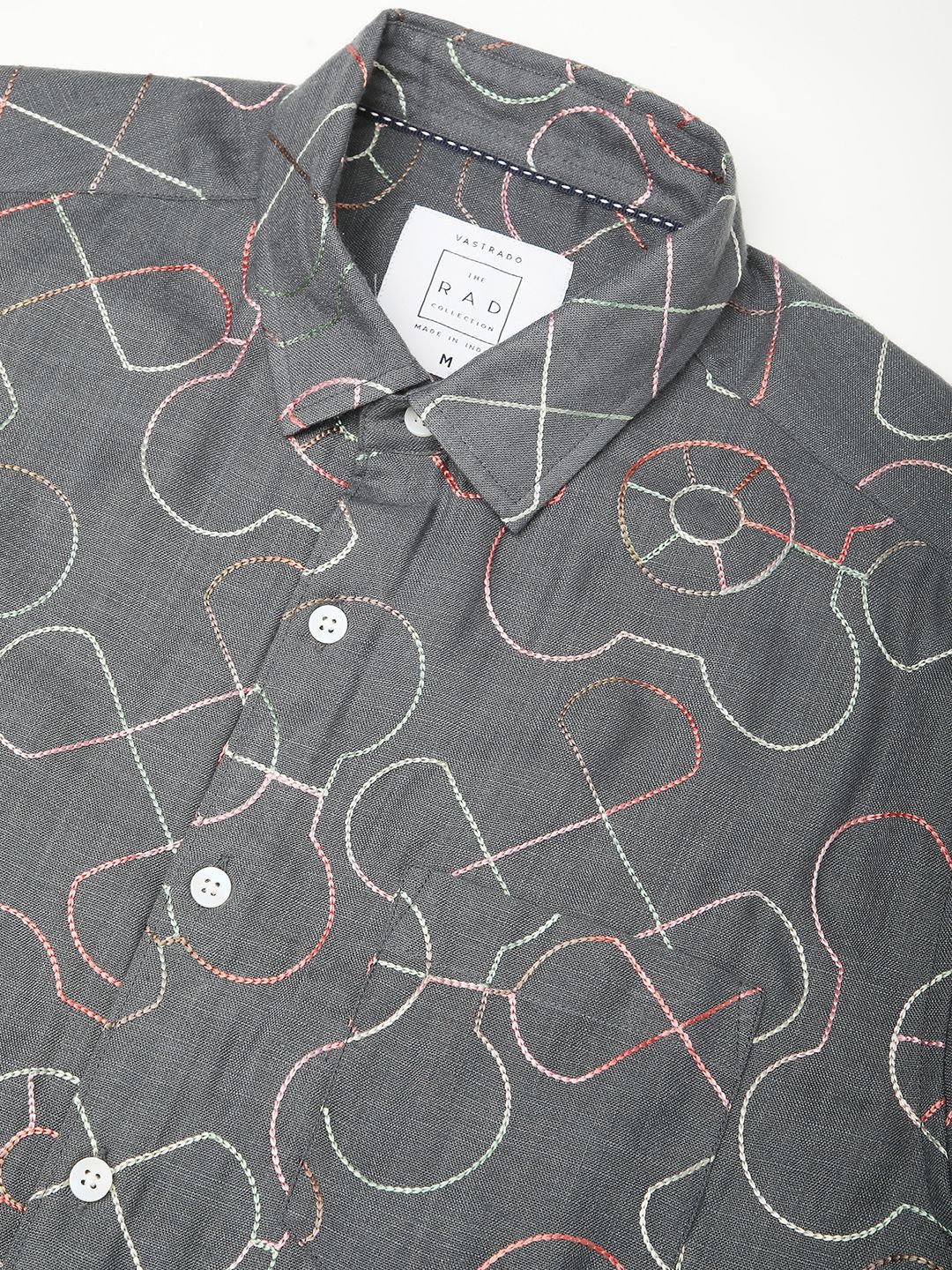 VASTRADO Men Classic Spread Collar Geometric Self Design Cotton Slim Fit Casual Shirt