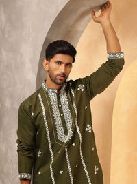 Anouk Men Embroidered Regular Mirror Work Kurta with Pyjamas