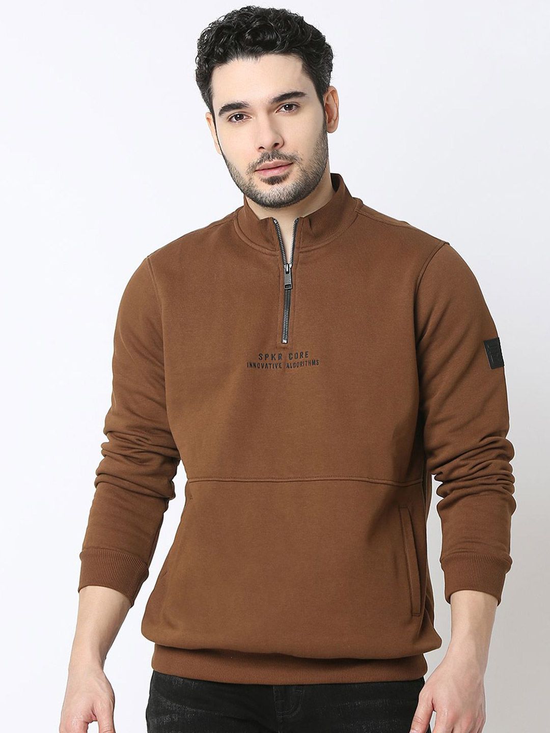 SPYKAR Men Mock Collar Cotton Sweatshirt