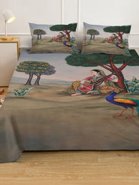 KLOTTHE Grey Ethanic Printed Dilengkapi 300 TC King Fine Bedsheet Dengan 2 Sarung Bantal