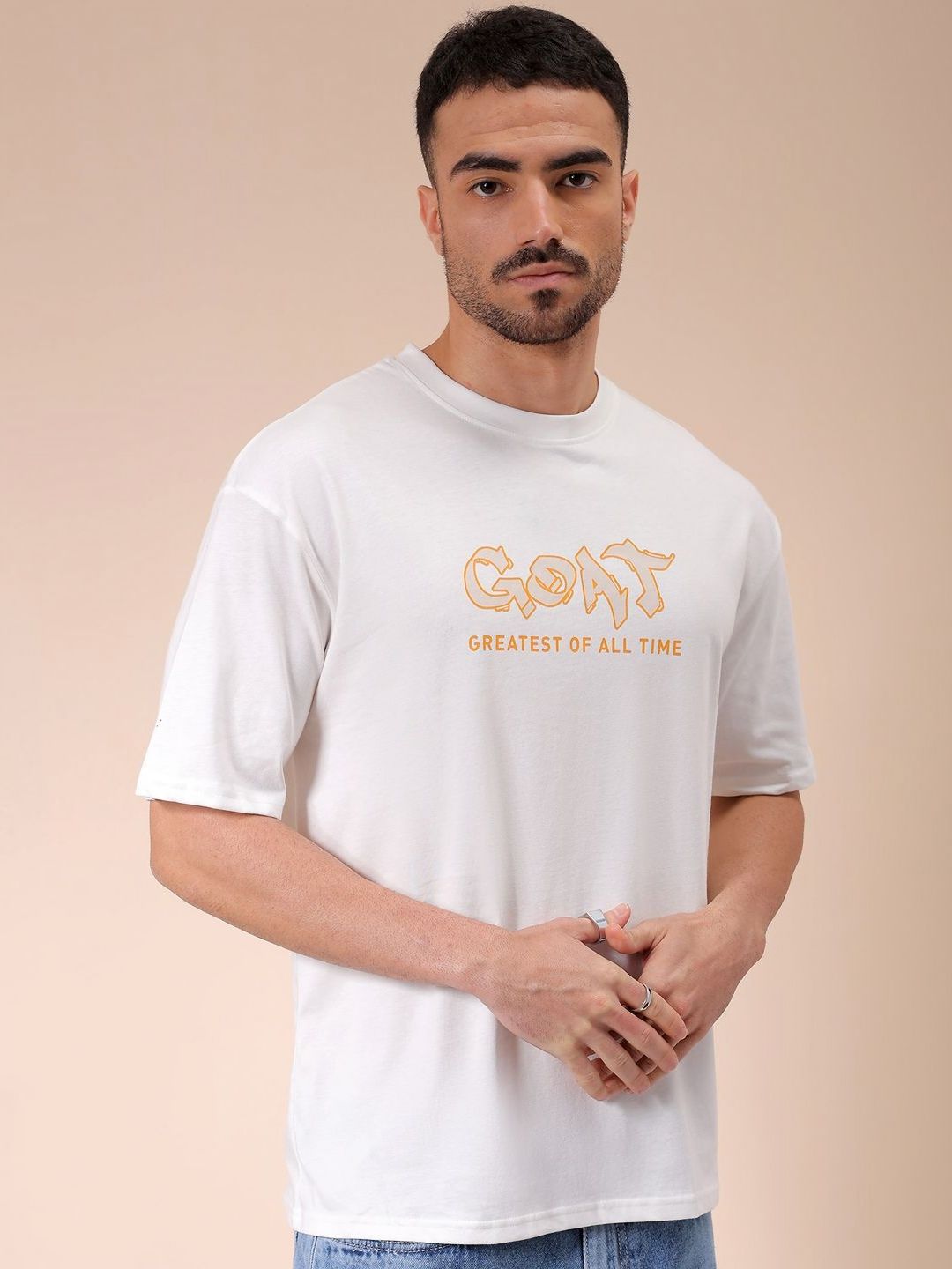 The Indian Garage Co Men Graphic Printed Round Neck Pure Cotton Oversized T-shirt