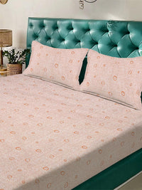 KLOTTHE Orange Geometric 300 TC King Bedsheet with 2 Pillow Covers