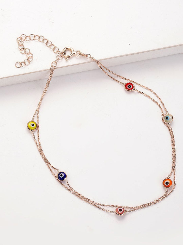 PANASH 925 Sterling Silver Rose Gold-Plated Evil Eye Multistrand Bracelet