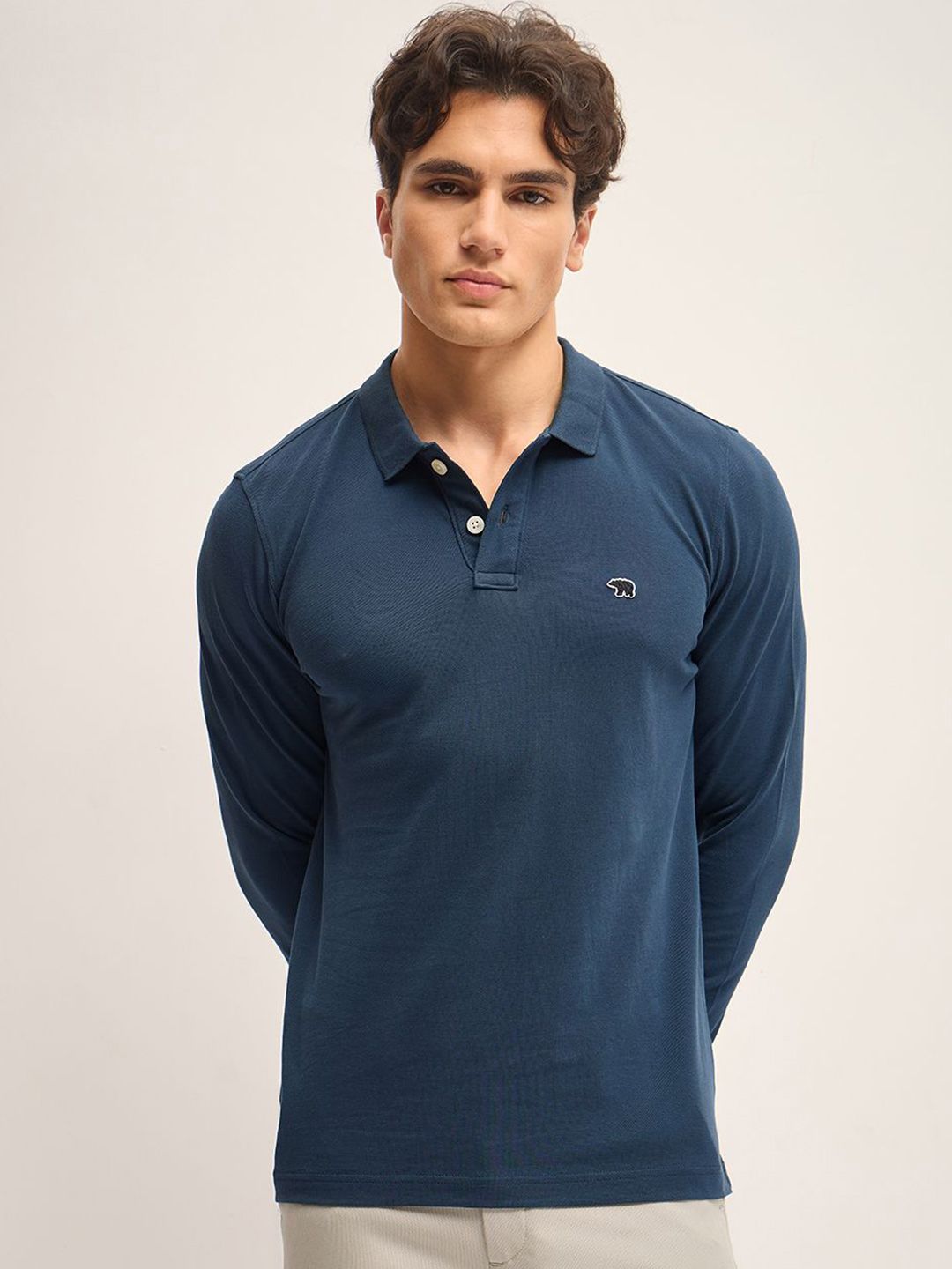 THE BEAR HOUSE Men Solid Polo Collar Pure Cotton T-shirt
