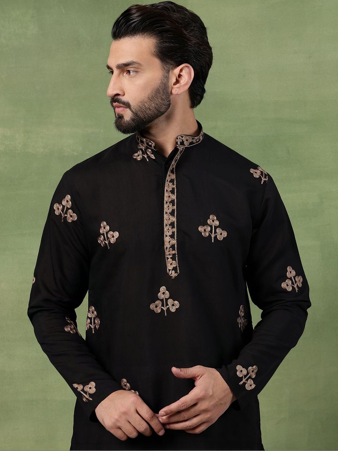 SOJANYA Kurta Kerja Benang Sulam Bunga Lelaki