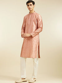 Diwas oleh Manyavar Geometric Woven Design Thread Work Art Silk Kurta Lurus