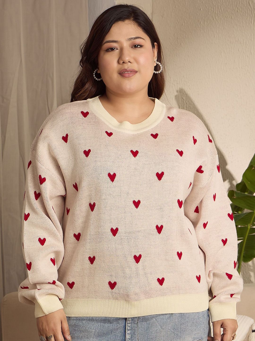 Berrylush Curve Women Conversational Self Design Pullover