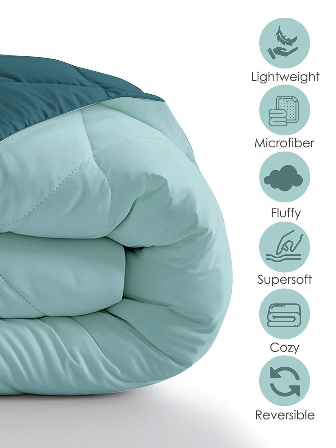 Story@home Turquoise Blue Solid Reversible 240 GSM Heavy Winter Single Bed Comforter