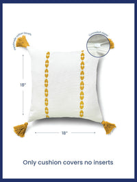 URBAN SPACE Yellow & White 2 Pieces Embroidered Pure Cotton Square Cushion Covers