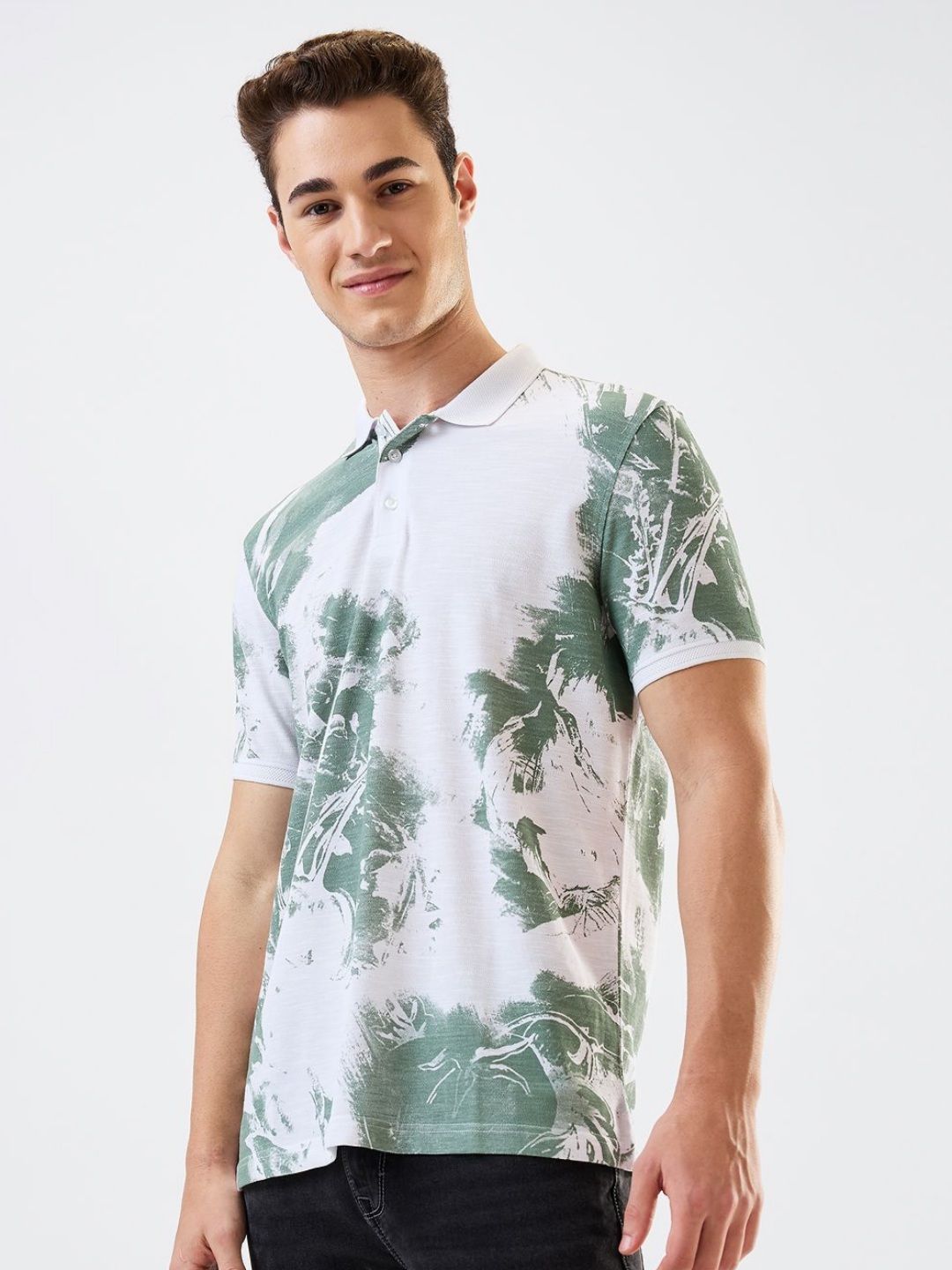 SPYKAR Men Abstract Printed Polo Collar Cotton Slim Fit T-shirt